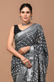 Block Printed Cotton linen Saree With Unstiched Blouse