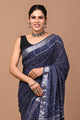 Block Printed Cotton linen Saree With Unstiched Blouse