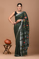 Block Printed Cotton linen Saree With Unstiched Blouse