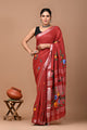 Block Printed Cotton linen Saree With Unstiched Blouse