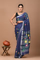 Block Printed Cotton linen Saree With Unstiched Blouse