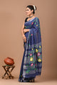 Block Printed Cotton linen Saree With Unstiched Blouse