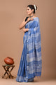 Block Printed Cotton linen Saree With Unstiched Blouse