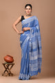 Block Printed Cotton linen Saree With Unstiched Blouse