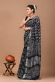 Block Printed Cotton linen Saree With Unstiched Blouse