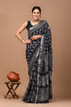 Block Printed Cotton linen Saree With Unstiched Blouse