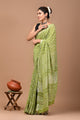 Block Printed Cotton linen Saree With Unstiched Blouse