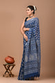 Block Printed Cotton linen Saree With Unstiched Blouse