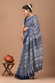 Block Printed Cotton linen Saree With Unstiched Blouse