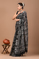 Block Printed Cotton linen Saree With Unstiched Blouse