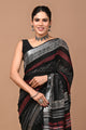 Block Printed Cotton linen Saree With Unstiched Blouse