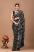 Block Printed Cotton linen Saree With Unstiched Blouse