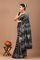 Block Printed Cotton linen Saree With Unstiched Blouse