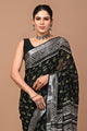 Block Printed Cotton linen Saree With Unstiched Blouse