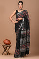 Block Printed Cotton linen Saree With Unstiched Blouse