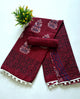 Printed Pure Cotton Mulmul Saree With PomPom Lace