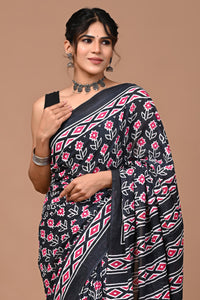 Jaipuri Printed Pure Cotton Mulmul Saree With Blouse