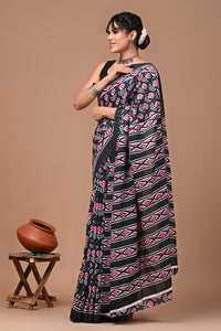 Jaipuri Printed Pure Cotton Mulmul Saree With Blouse