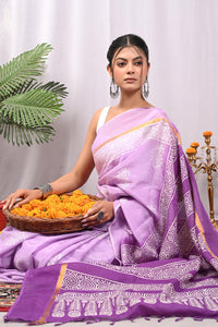 Crafted Exclusive Block Printed Assam Silk Saree