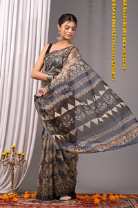 Premium Hand Block Printed Kota Doria Saree