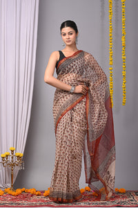 Premium Hand Block Printed Kota Doria Saree