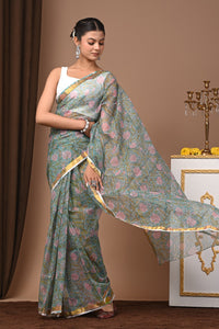 Premium Hand Block Printed Kota Doria Saree