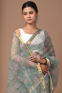 Premium Hand Block Printed Kota Doria Saree