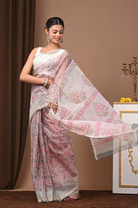 Premium Hand Block Printed Kota Doria Saree