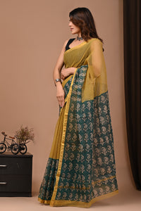 Premium Hand Block Printed Kota Doria Saree
