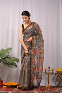 Premium Hand Block Printed Kota Doria Saree