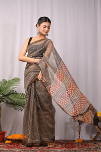Premium Hand Block Printed Kota Doria Saree