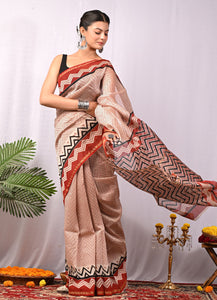 Traditional Bagru Print Chanderi Silk Saree