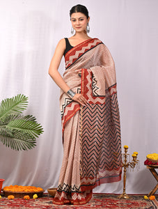 Traditional Bagru Print Chanderi Silk Saree