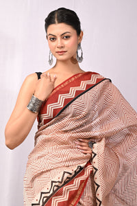 Traditional Bagru Print Chanderi Silk Saree