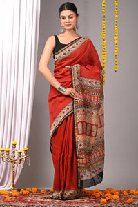 Block Printed Chanderi Silk Saree (Bagru Print)