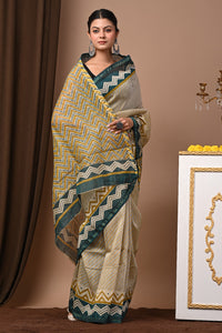 Classic Block Printed Chanderi Silk Saree (Bagru Print)