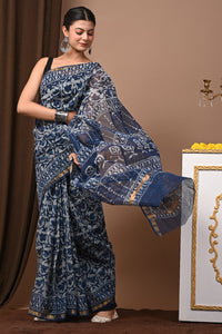 Premium Hand Block Printed Kota Doria Saree