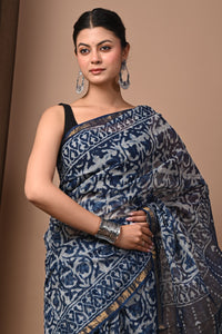 Premium Hand Block Printed Kota Doria Saree