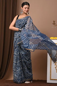 Premium Hand Block Printed Kota Doria Saree