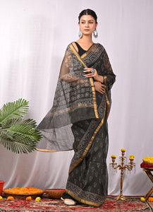 Premium Hand Block Printed Kota Doria Saree