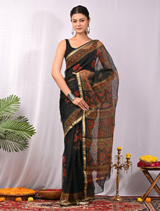 Premium Hand Block Printed Kota Doria Saree