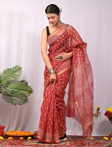 Premium Hand Block Printed Kota Doria Saree