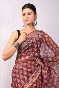 Premium Hand Block Printed Kota Doria Saree