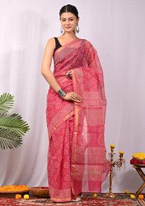 Premium Hand Block Printed Kota Doria Saree