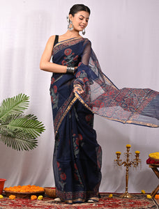 Premium Hand Block Printed Kota Doria Saree
