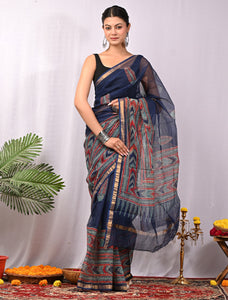 Premium Hand Block Printed Kota Doria Saree