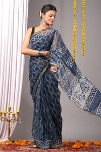 Premium Hand Block Printed Kota Doria Saree
