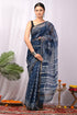 Elegant Indigo Dabu Print Kota Doria Saree