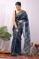 Elegant Indigo Dabu Print Kota Doria Saree