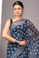 Indigo Dabu Print Kota Doria Saree